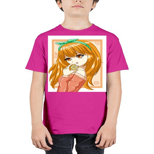 Cute and beautiful girl with orange in the summer 174# - anime - Youth Tee Unisex