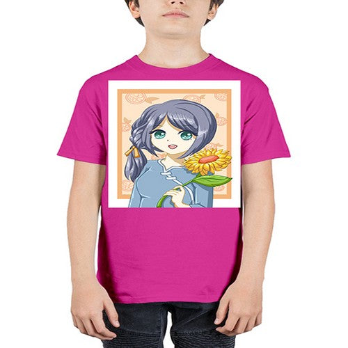 Cute and beautiful girl with sunflower in the summer 165# - anime - Youth Tee Unisex