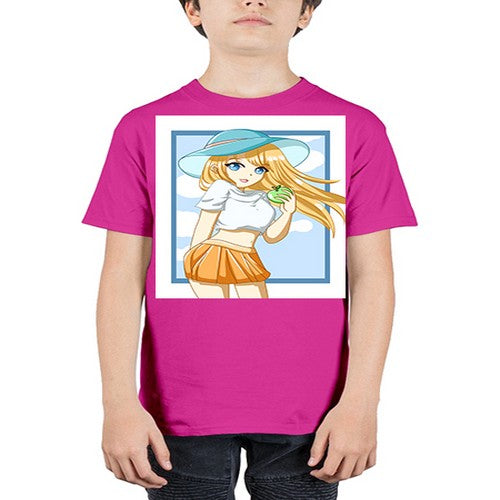 Cute and beautiful girl yellow hair with apple in the summer 158# - anime - Youth Tee Unisex