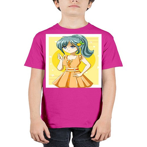 Cute and beautiful orange theme girl in summer 45# - anime - Youth Tee Unisex