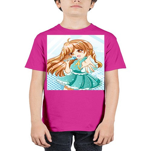 Cute and beautiful singer girl with green dress 163# - anime - Youth Tee Unisex