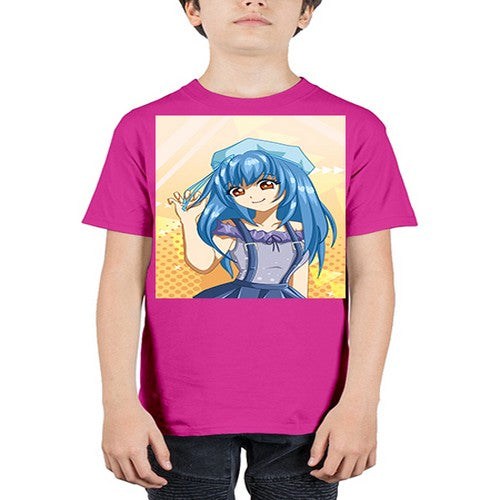 Cute and funny girl with blue hair in purple dress 83# - anime - Youth Tee Unisex