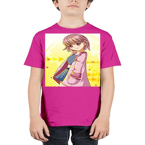 Cute and happy girl with pink coat 111# - anime - Youth Tee Unisex