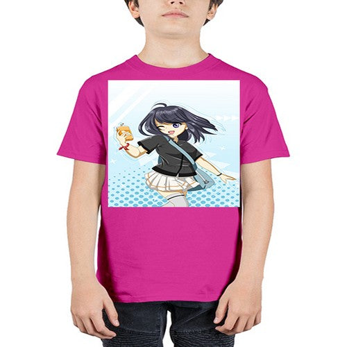 Cute and happy student girl with banana milk 4# - anime - Youth Tee Unisex