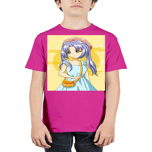 Cute and soft girl blue hair with blue dress in summer holiday 60# - anime - Youth Tee Unisex