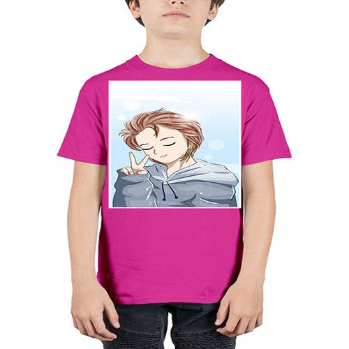 Cute boy brown hair with blue jacket 126# - anime - Youth Tee Unisex