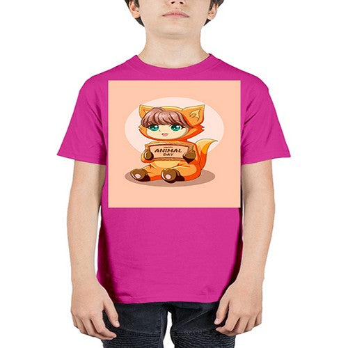 Cute girl with animal costume in animal day text 137# - anime - Youth Tee Unisex