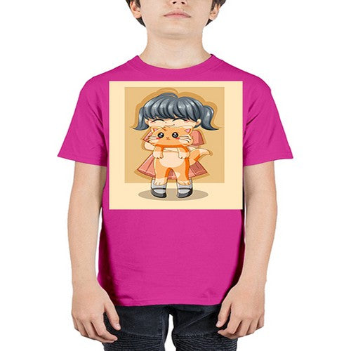Cute girl with cat animal day 135# - anime - Youth Tee Unisex