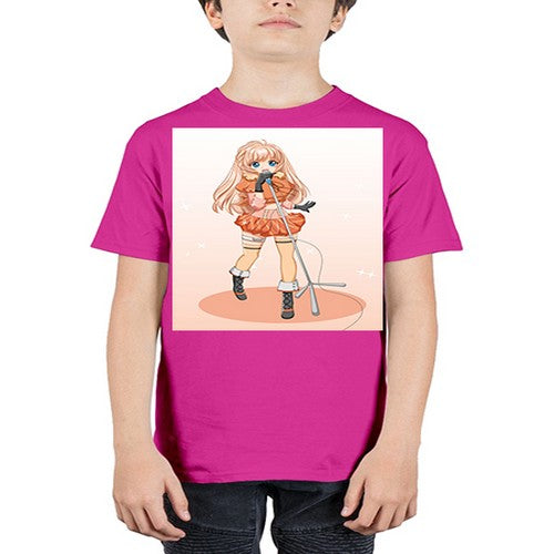 Happy and beautiful singer woman with microphone 160# - anime - Youth Tee Unisex