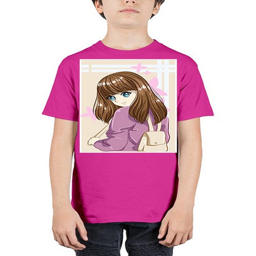 Happy and pretty college student carrying a bag 102# - anime - Youth Tee Unisex