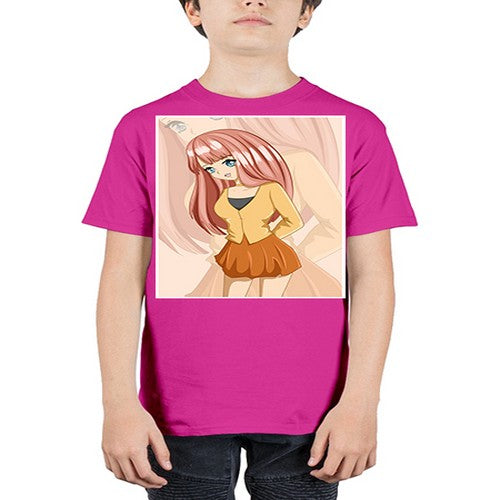 Happy beautiful and cute girl pink long hair 5# - anime - Youth Tee Unisex