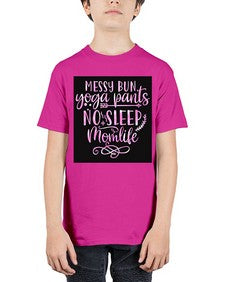 Messy bun yoga pants no sleep momlife  424# - yoga - Youth Tee Unisex