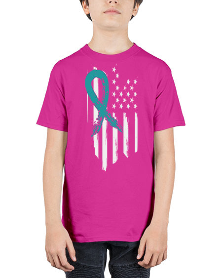 PTSD Teal Ribbon Distressed US 7# - PTSD - Youth Tee Unisex