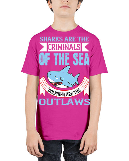 Sharks are the criminals of the sea Dolphins are the outlaws Style 32# - shark-fish - Youth Tee Unisex