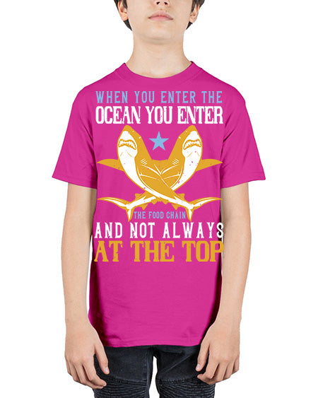 When you enter the ocean you enter the food chain and not always at the top Style 2# - shark-fish - Youth Tee Unisex