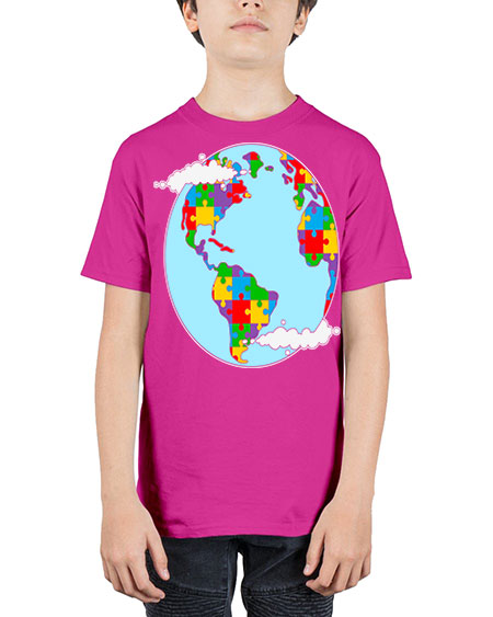 earth autism awareness heart puzzle 83# - autism - Youth Tee Unisex