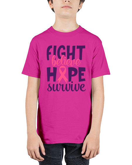 fight believe hope survive Style 13# - breast cancer - Youth Tee Unisex