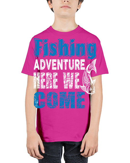 fishing adventure here we come png 79# - shark-fish - Youth Tee Unisex