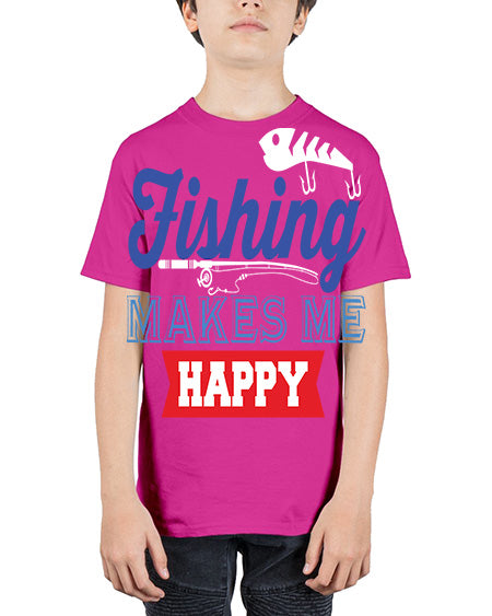 fishing makes me happy png 78# - shark-fish - Youth Tee Unisex