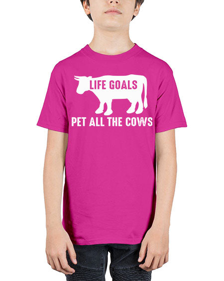 life goals pet all the cows - cow - Youth Tee Unisex