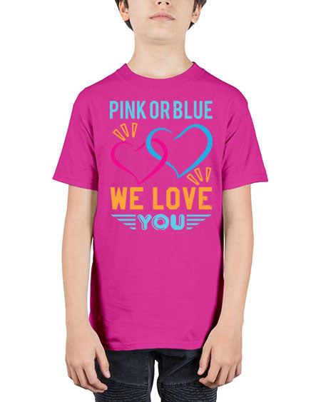 pink or blue we love you Style 190# - baby shower - Youth Tee Unisex