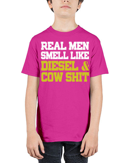 real men smell like diesel and cow poop - cow - Youth Tee Unisex