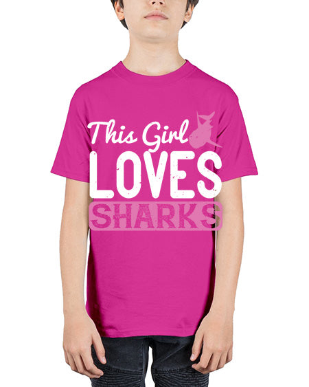 this girl loves sharks Style 12# - shark-fish - Youth Tee Unisex