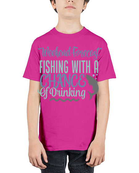 weekend forecast fishing with a chance of drinking 91# - shark-fish - Youth Tee Unisex