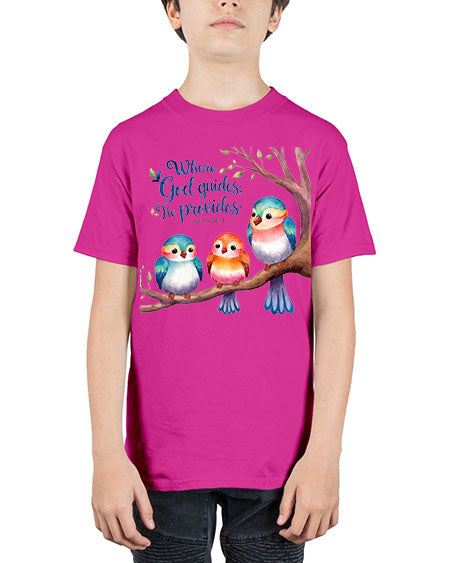 where god guides, he provides 77# - birds - Youth Tee Unisex