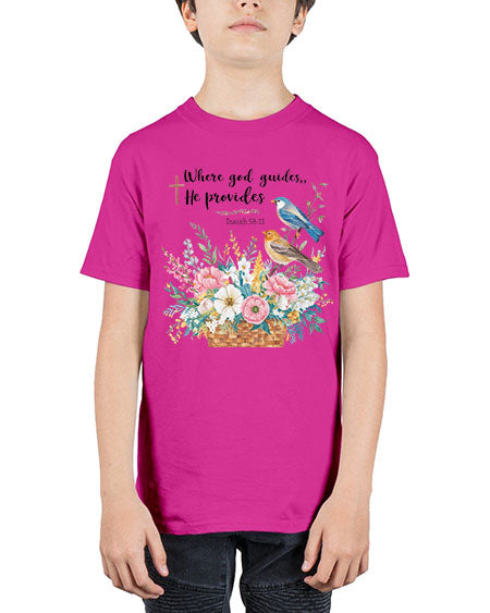 where god guides, he provides 79# - birds - Youth Tee Unisex