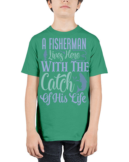 A Fisherman Lives Here With The Catch Of His Life 125# - shark-fish - Youth Tee Unisex