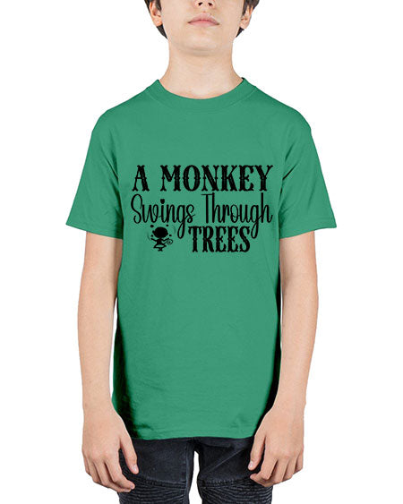 A monkey swings through trees  - monkey - Youth Tee Unisex