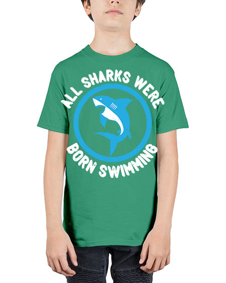 All sharks were born swimming Style 100# - shark-fish - Youth Tee Unisex