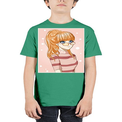 Beautiful and cool girl orange hair with glasses 105# - anime - Youth Tee Unisex
