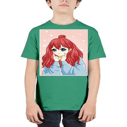 Beautiful and cute girl long red hair with jacket 150# - anime - Youth Tee Unisex