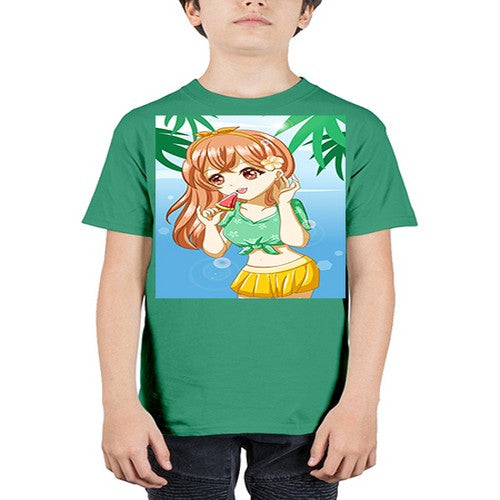 Beautiful and cute girl yellow hair with ice cream in beach in the summer 178# - anime - Youth Tee Unisex