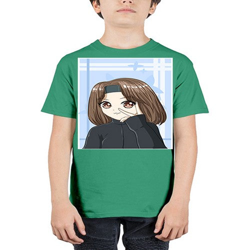 Beautiful and happy girl brown short hair with black jacket 89# - anime - Youth Tee Unisex