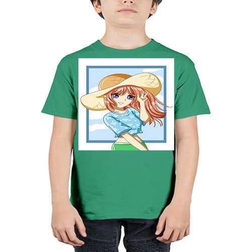 Beautiful and happy girl with blue shirt in summer 51# - anime - Youth Tee Unisex