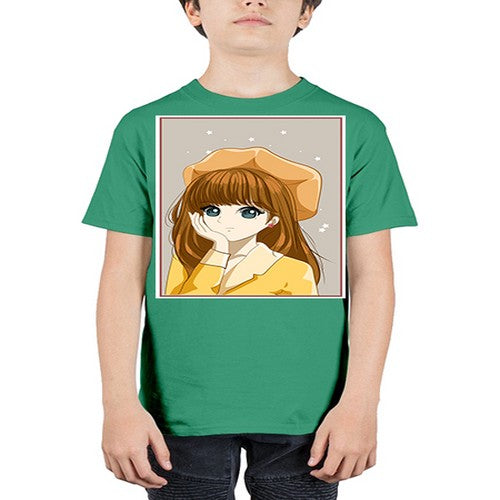 Beautiful and pretty girl brown long hair with yellow hat 128# - anime - Youth Tee Unisex