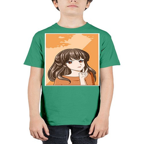 Beautiful and pretty girl long hair with orange background 100# - anime - Youth Tee Unisex