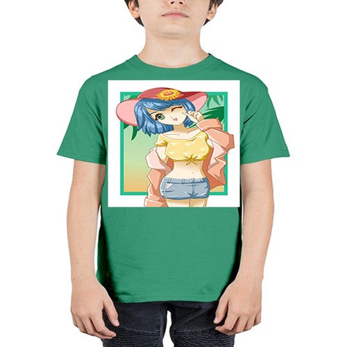 Beautiful and sexy girl on the beach with cute hat in summer 1# - anime - Youth Tee Unisex