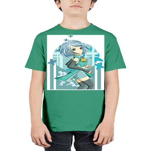 Beautiful girl blue hair with green clothes 161# - anime - Youth Tee Unisex