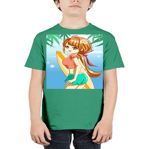 Beautiful girl with surfing board in summer 119# - anime - Youth Tee Unisex