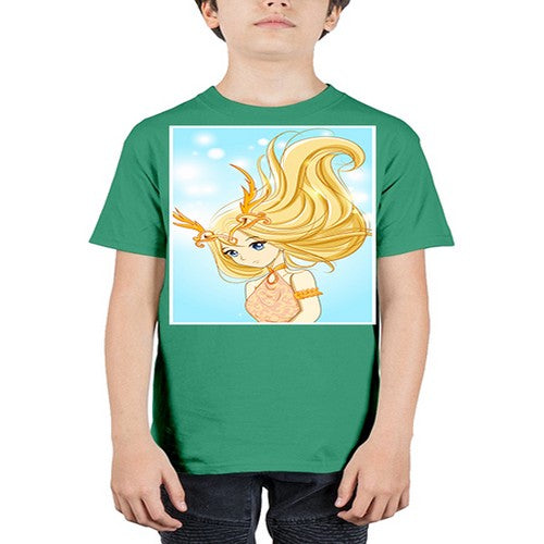 Beautiful queen with gold hair and gold horn crown 39# - anime - Youth Tee Unisex