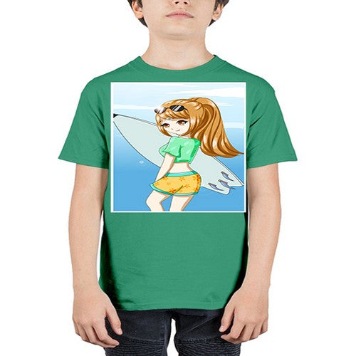 Cool and beautiful girl with surfboard in the summer 172# - anime - Youth Tee Unisex