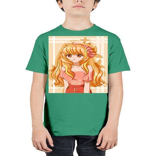 Cute and beautiful girl blonde hair with ribbon 110# - anime - Youth Tee Unisex