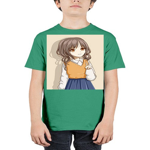 Cute and beautiful girl brown hair wearing uniform 71# - anime - Youth Tee Unisex