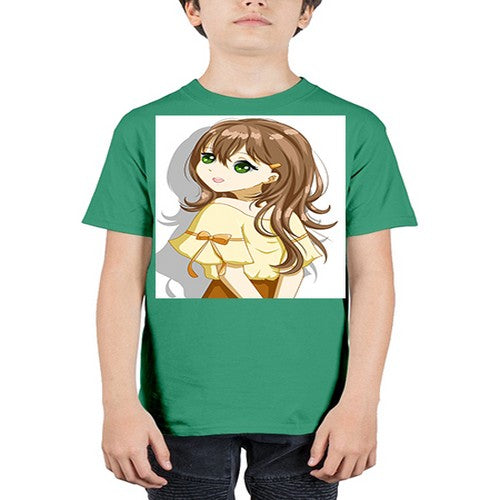 Cute and beautiful girl brown hair with yellow blouse 69# - anime - Youth Tee Unisex