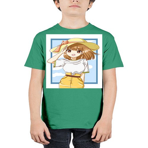 Cute and beautiful girl brown hair with yellow hat in the summer 148# - anime - Youth Tee Unisex