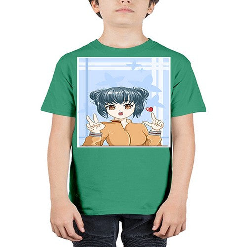 Cute and beautiful girl dark blue hair with love 74# - anime - Youth Tee Unisex